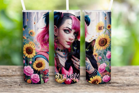 Badass Black Cat Mom Tumbler Wrap PNG
