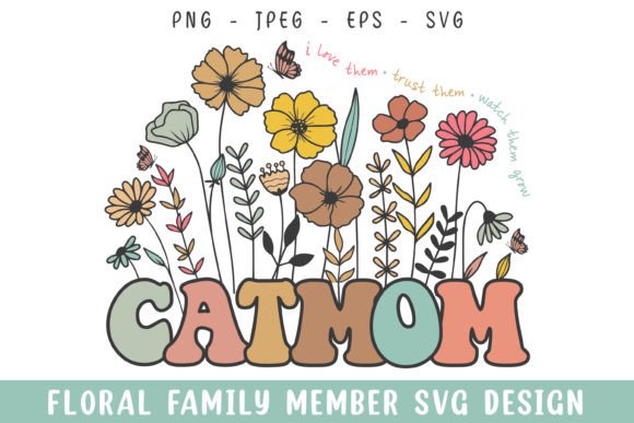 Floral Cat Mom Vintage Flower Embroidery